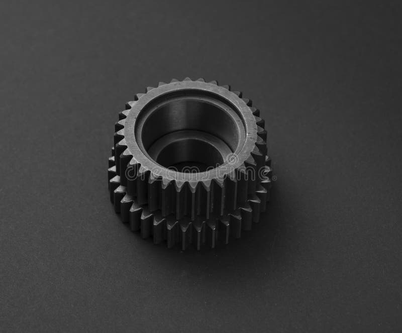 Set of Two Metal Gears Exposed on Black Surface Stock Photo Image of