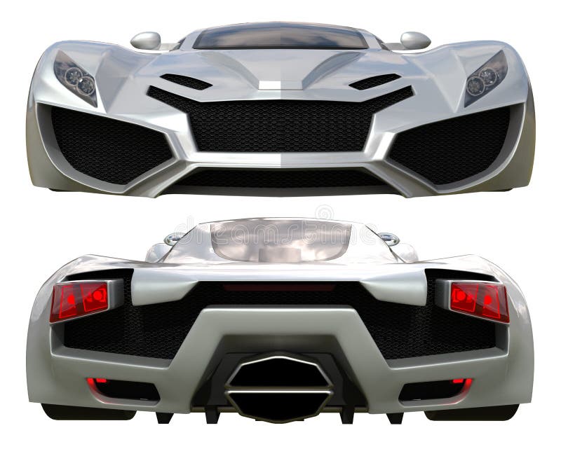 A set of two types of racing concept car in gray. Front and rear view. 3d illustration. vector illustration A set of two types of racing concept car in gray. Front and rear view. 3d illustration. vector illustration