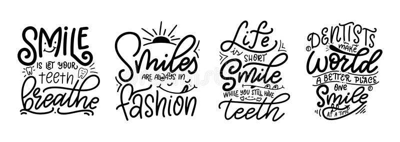 Set of Typography Lettering Smile Quotes Design Isolated on White ...