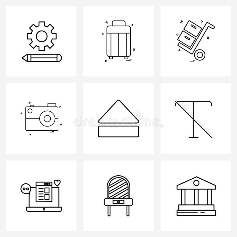 Set of 9 UI Icons and symbols for up, photography, graph, picture, camera royalty free illustration