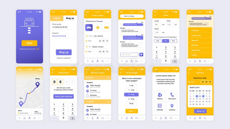 Set of UI, UX, GUI Screens Delivery App Flat Design Template for Mobile ...