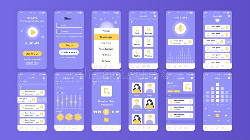 Set of UI, UX, GUI Screens Music App Flat Design Template for Mobile ...