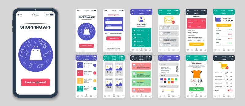 Set of UI, UX, GUI screens Shopping app flat design template for mobile apps vector illustration