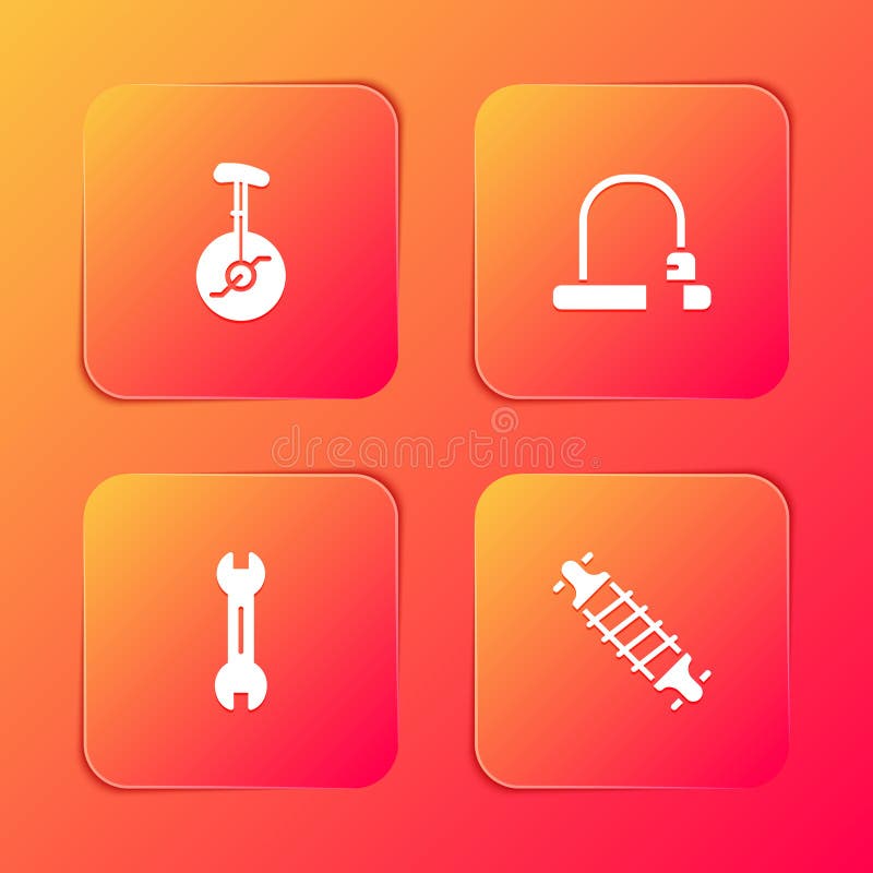 Set Unicycle or One Wheel Bicycle, Bicycle Lock, Wrench Spanner and