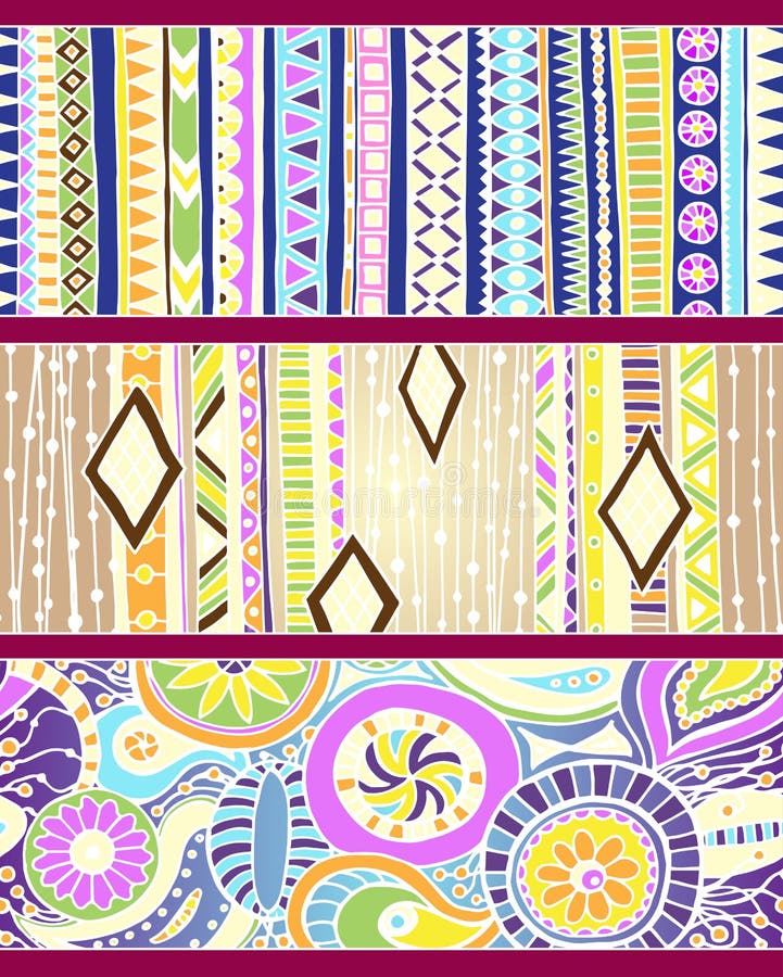 Set of unique seamless pattern and borders. vector illustration