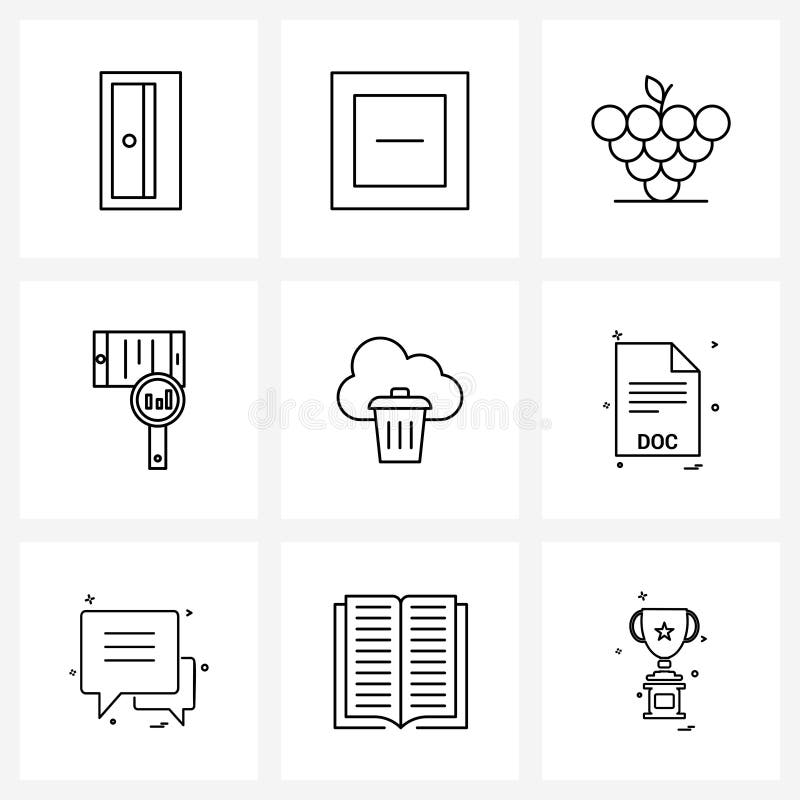 Set of 9 Universal Line Icons of file, cloud trash, food, cloud hosting, barcode vector illustration