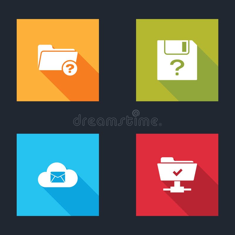 Set Unknown directory, document, Cloud mail server and FTP operation successful icon. Vector royalty free illustration