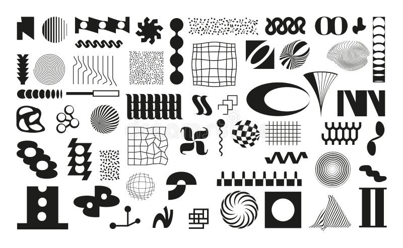 Set of unusual vector geometric shapes in memphis style stock illustration
