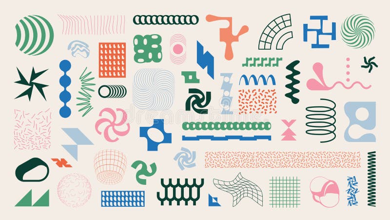 Set of unusual vector geometric shapes in memphis style royalty free illustration