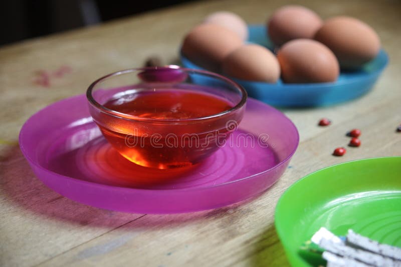 A Set Up for Easter Eggs Painting Stock Photo Image of lighting