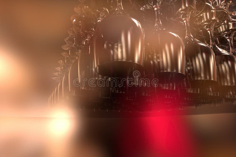 A Set Up of Wine Glasses Ready for a Party Stock Illustration