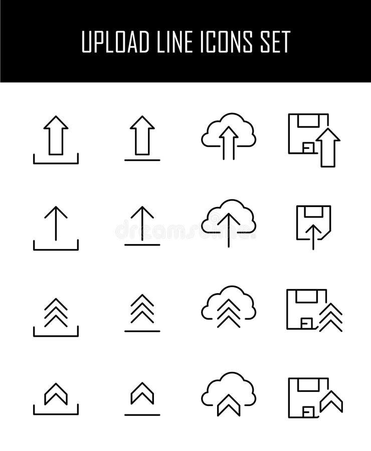 Set of upload icons in modern thin line style vector illustration