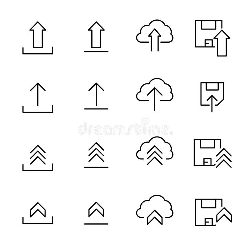 Set of upload icons in modern thin line style vector illustration