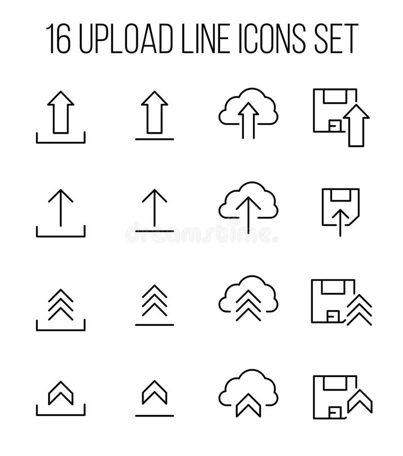 Set of upload icons in modern thin line style royalty free illustration