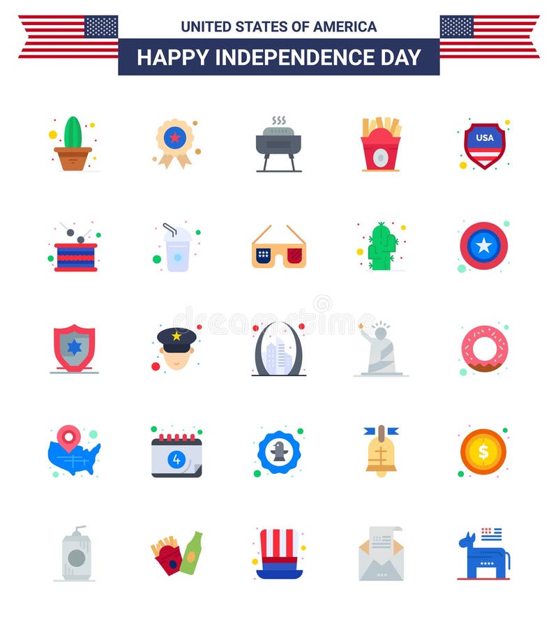 Set of 25 USA Day Icons American Symbols Independence Day Signs for shield; usa; barbeque; food; frise royalty free illustration