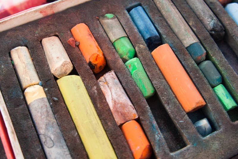 Set of used oil crayons stock illustration. Illustration of brush