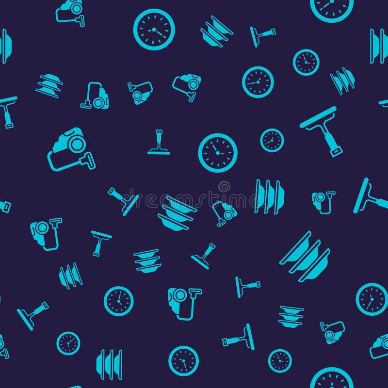 Set Vacuum Cleaner, Rubber for Windows, Clock and Washing Dishes on