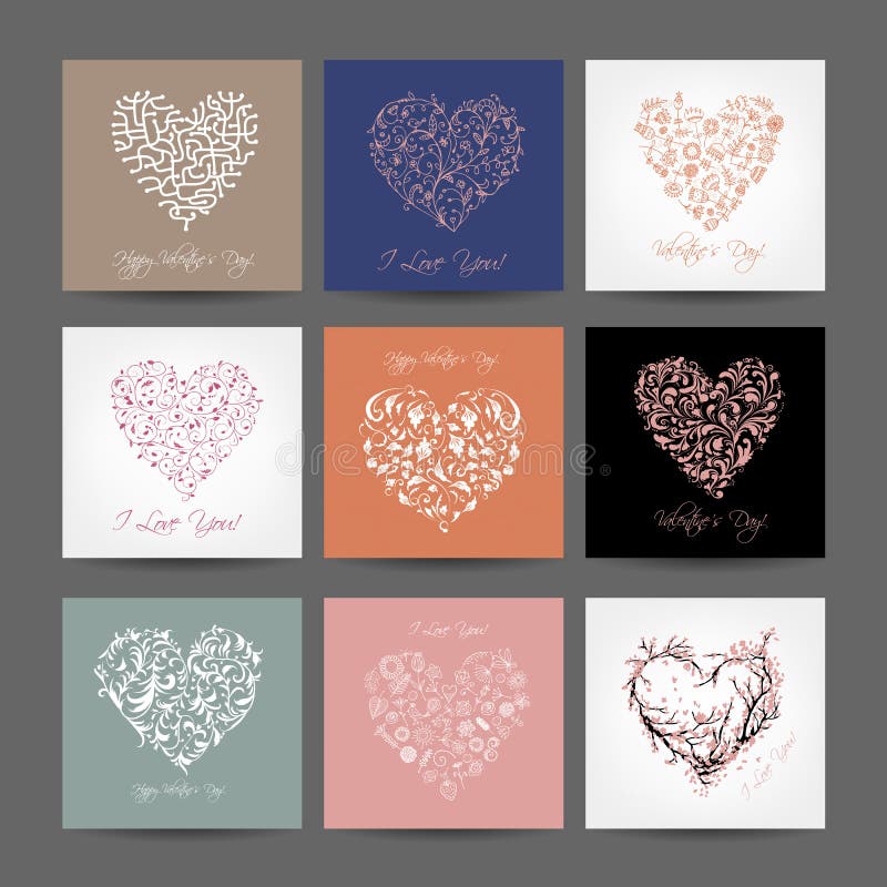 Set of Valentine Cards with Hearts for Your Design Stock Vector