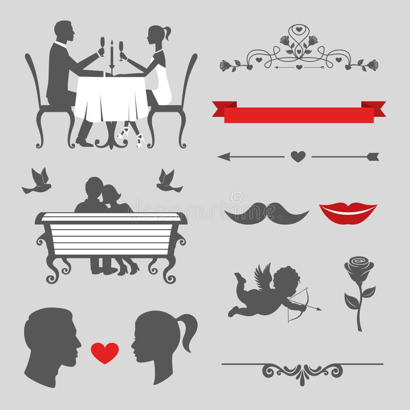 Set of valentines day and wedding vintage design elements stock illustration Set of valentines day and wedding vintage design elements stock illustration