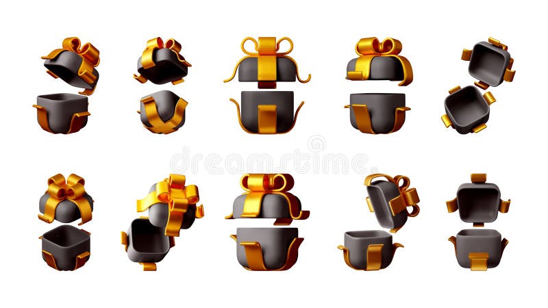 Set van 3D-weergave geschenkdozen met gouden lint vector illustratie