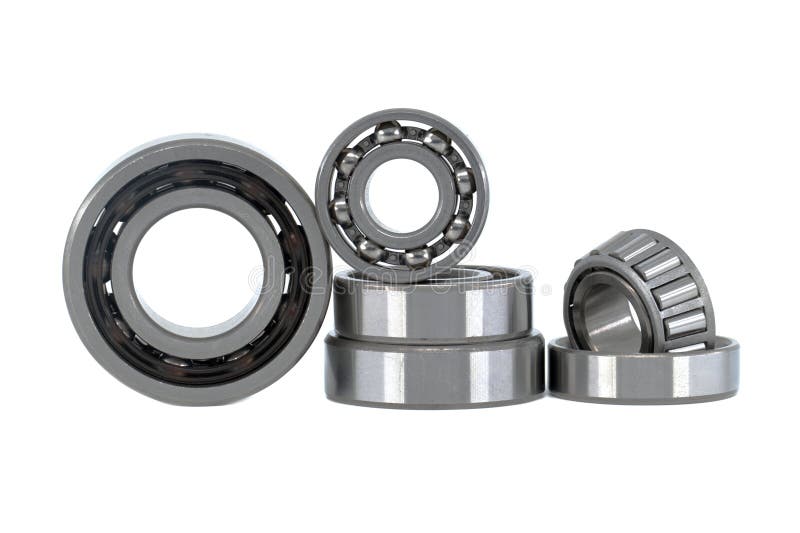 Set of Various Ball and Roller Bearings on White Stock Image Image of