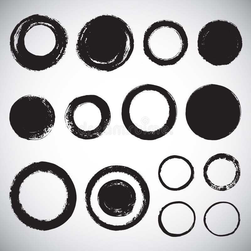 Set of various brush drawn circles, round frames royalty free illustration