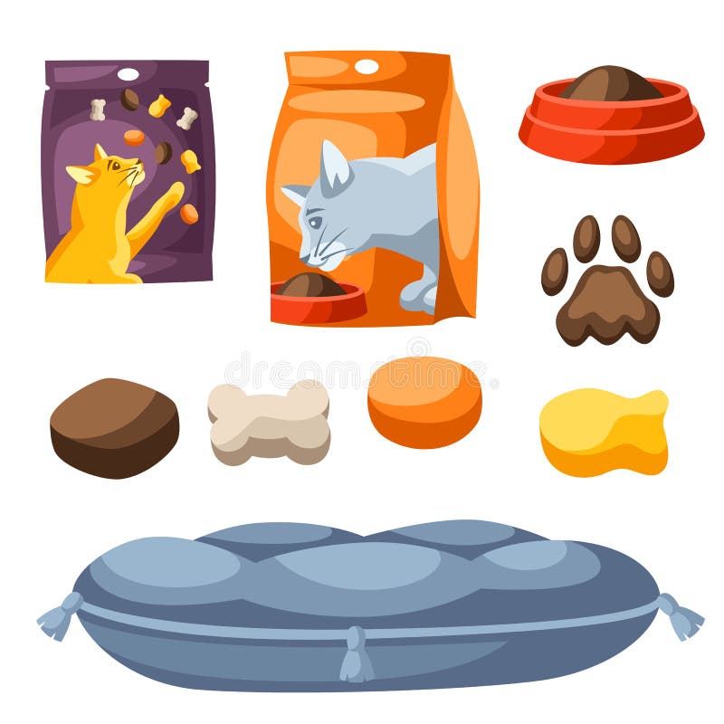 Set of various cat items. stock vector. Illustration of muzzle 197594258