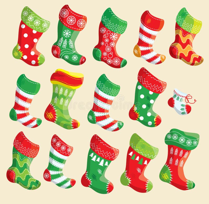 Set of various Christmas stockings. Elements for X-mas and New Y