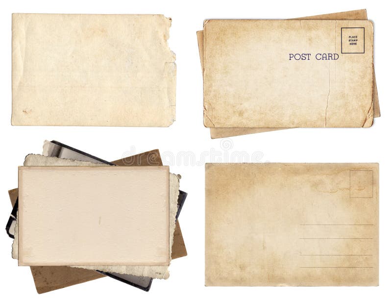 Set of Various Old Papers and Postcards with Scratches and Stains