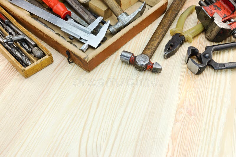 Set of Various Old Tools and Instruments for Construction and Re Stock