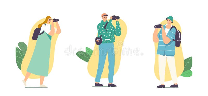 Set Various Photographers with Photo Camera. Creative Profession or Occupation. Female or Male Characters Photographing