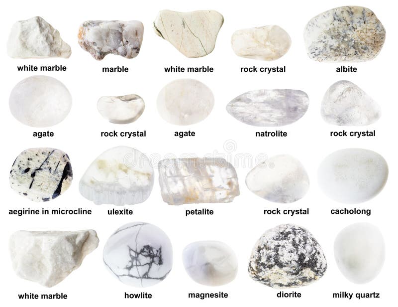 Set of Various Polished White Rocks with Names Stock Photo - Image of  magnesite, howlite: 237160246