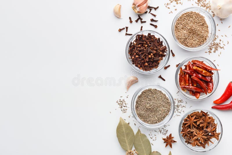Download Set Of Spices Top View Mockup Copy Space Stock Image Image Of Seeds Chilly 136077023