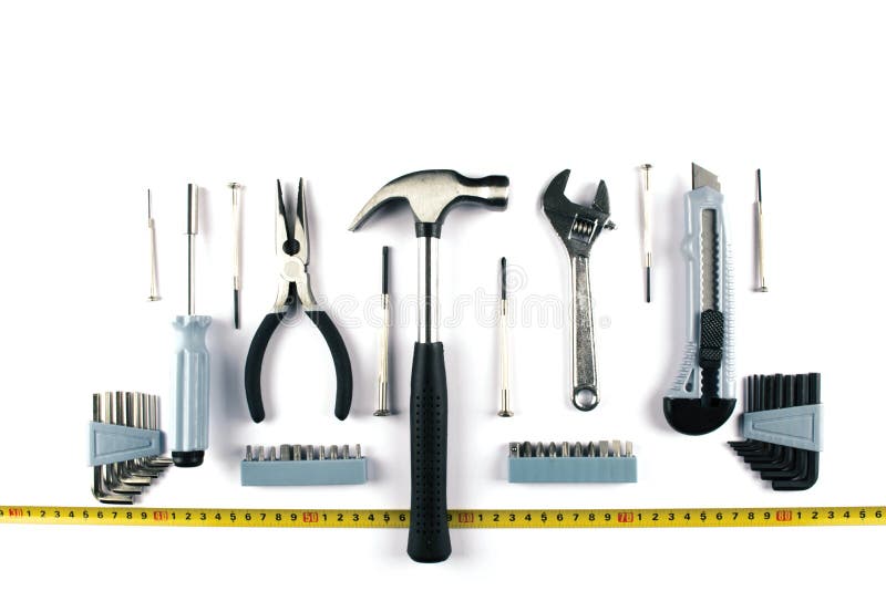 Set of Various Tools on White Background. Stock Photo Image of