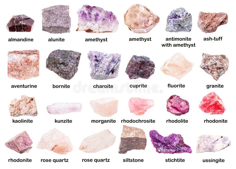 Various Raw Minerals with Names Isolated on White Stock Image - Image ...