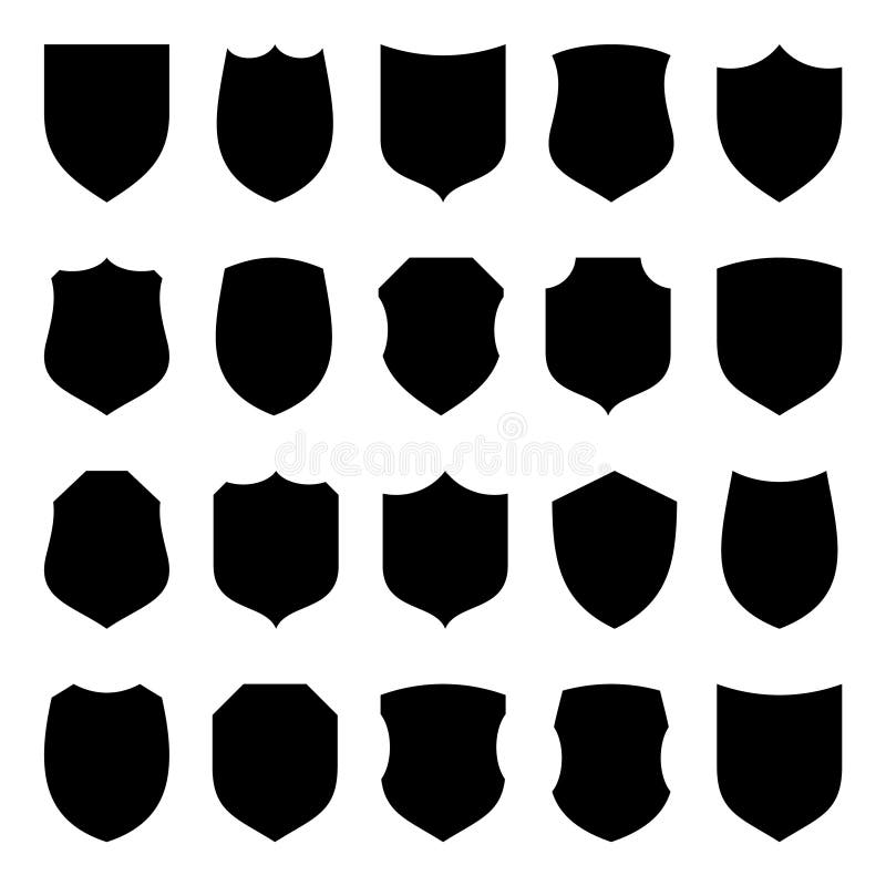 Set of Various Vintage Shield Icons. Black Heraldic Shields. Protection ...