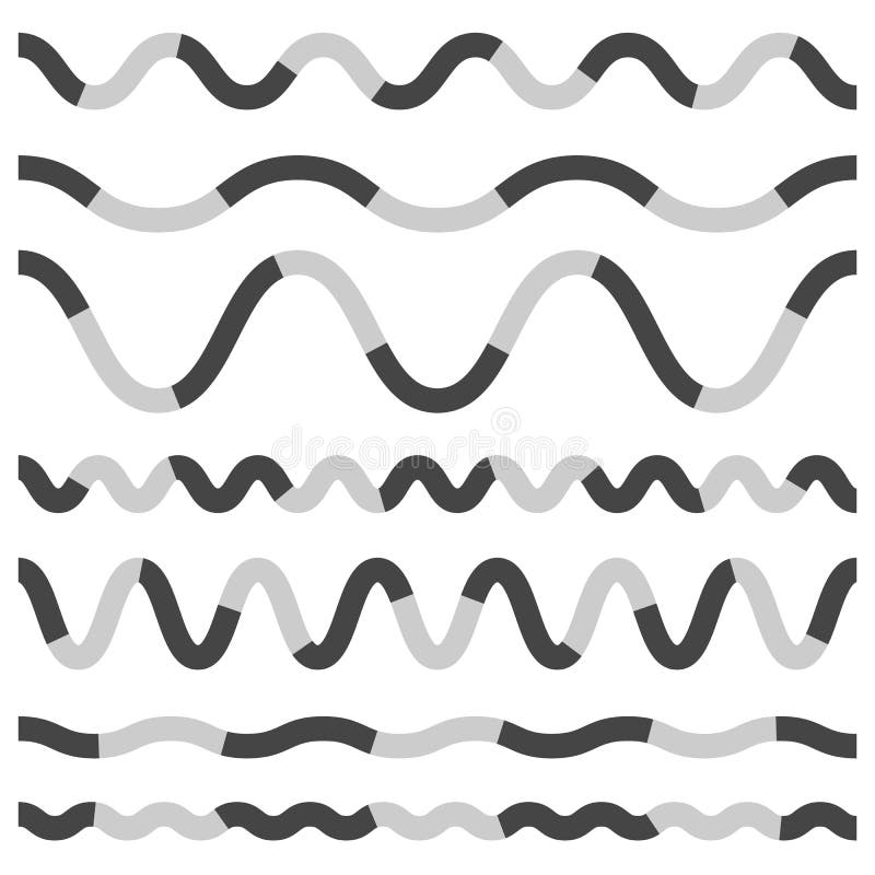 Set of various wavy, curved dashed line, stripe elements- Royalty free vector illustration