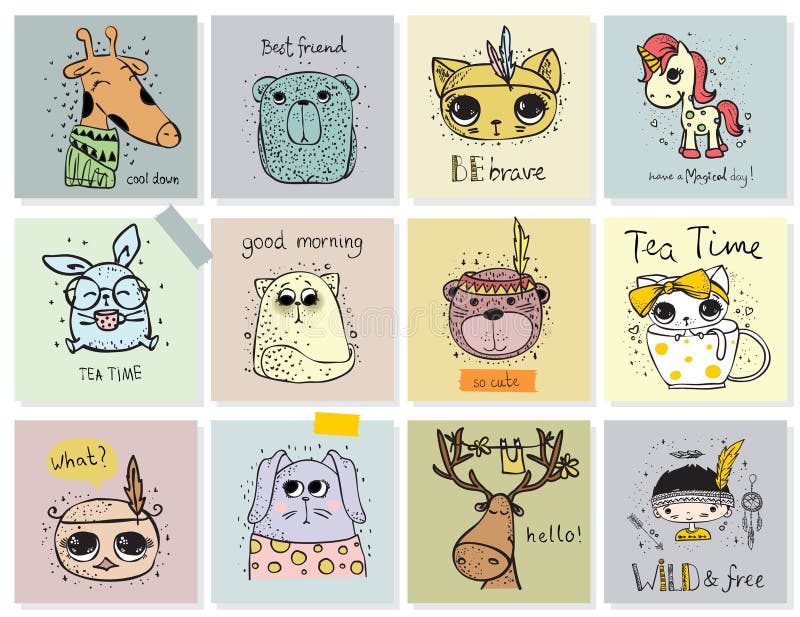 Set of vector animal cards for kids