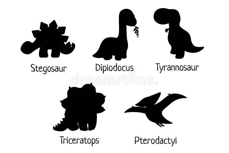 Download Set Of Vector Baby Dino Silhouettes Tyrannosaurus Triceratops Pterodactylus Stegosaurus Diplodocus For Logo Poster Stock Illustration Illustration Of Flat Diplodocus 133672977