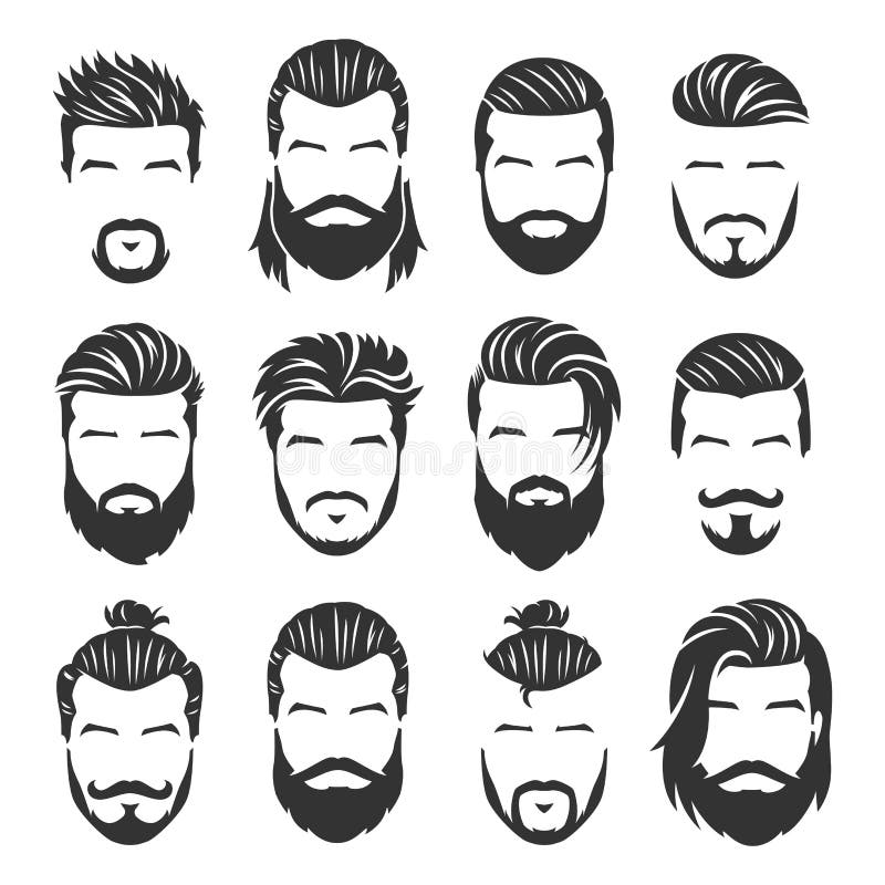12 Set of Vector Bearded Men Faces with Different Haircuts and Style Pack  Stock Vector - Illustration of element, design: 117487496