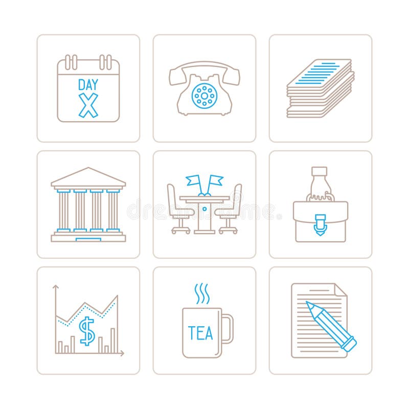 Set of vector business icons and concepts in mono thin line style vector illustration