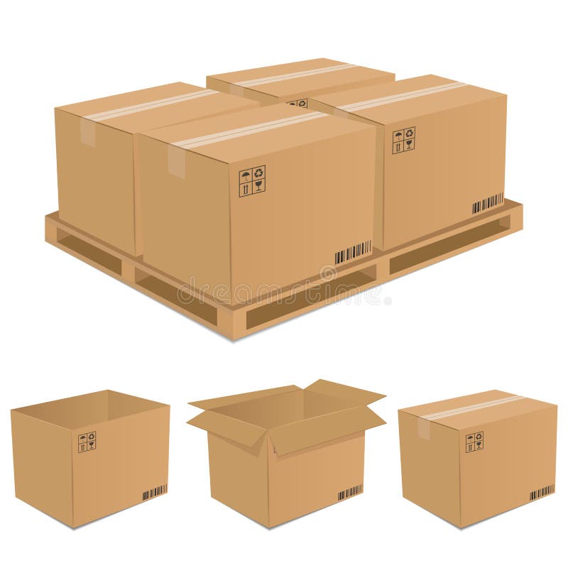 Set of cardboard boxes over white background. Vector Illustration. Pile boxes vectors