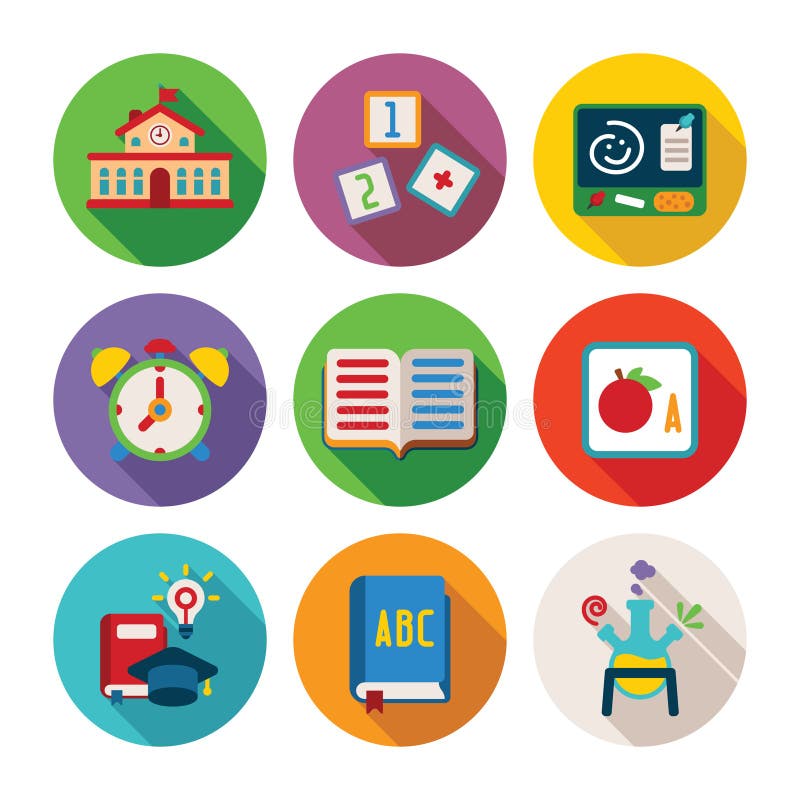 Set of vector colorful education icons in flat style stock illustration