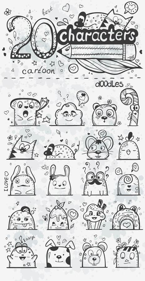 Set of 20 Vector Doodle Hand-drawn Cartoon Characters Stock Vector -  Illustration of character, monster: 57204099