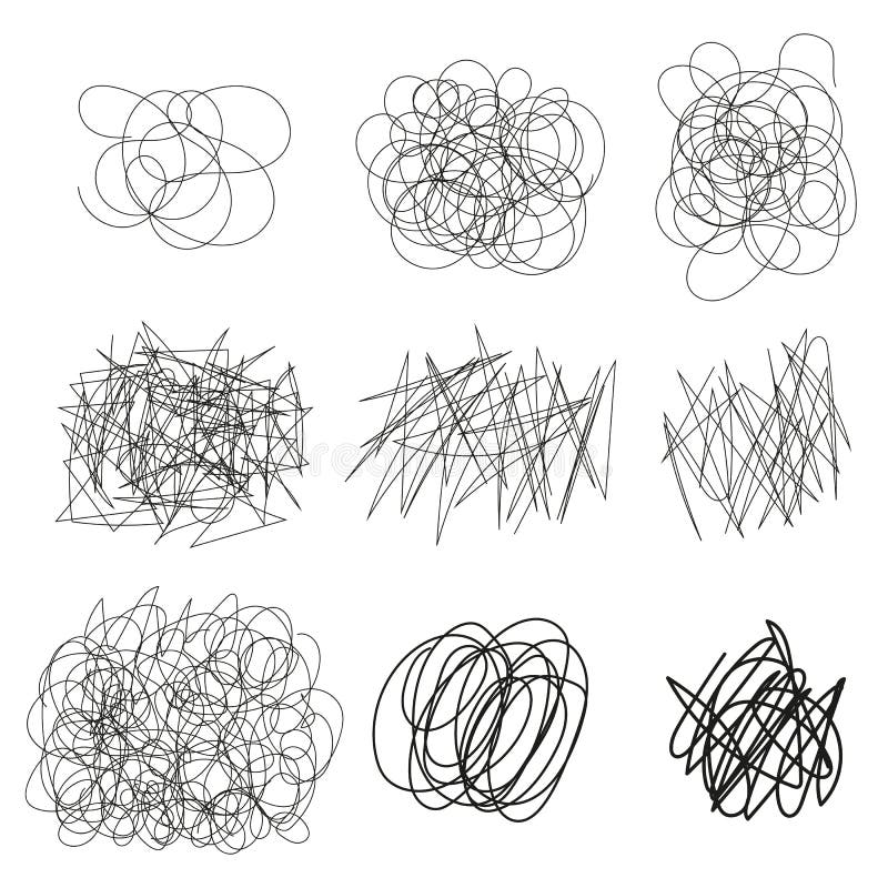 Set of vector drawn tangles, lines, circles, ellipses Doodle sketch. Black line abstract scribble shape. Vector . Eps. vector illustration Set of vector drawn tangles, lines, circles, ellipses Doodle sketch. Black line abstract scribble shape. Vector . Eps. vector illustration