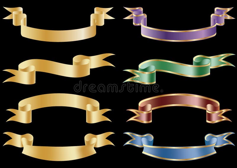 Set of Vector Flag Scroll Ribbon Banners. Stock Vector Illustration