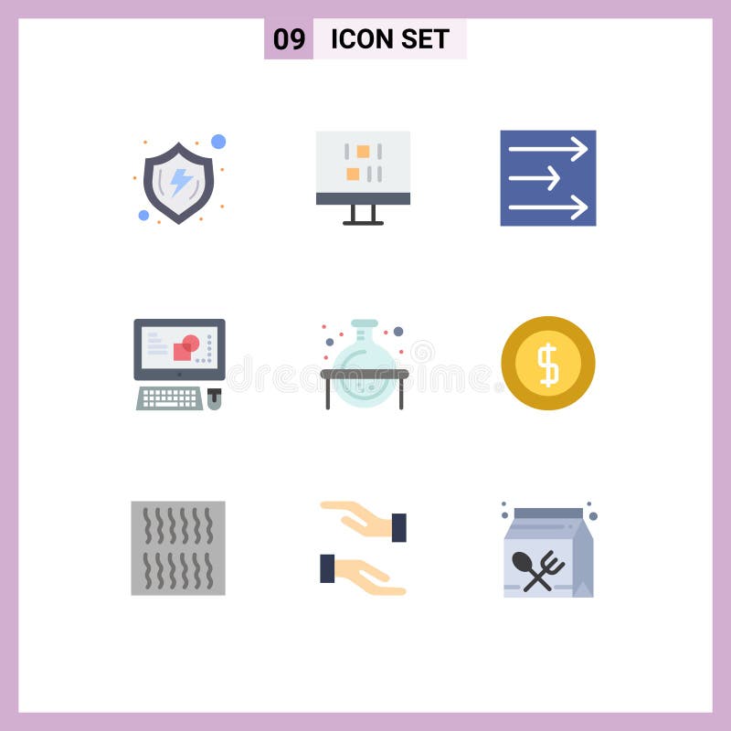 9 Universal Flat Colors Set for Web and Mobile Applications science, chemical, arrow, process, key board royalty free illustration