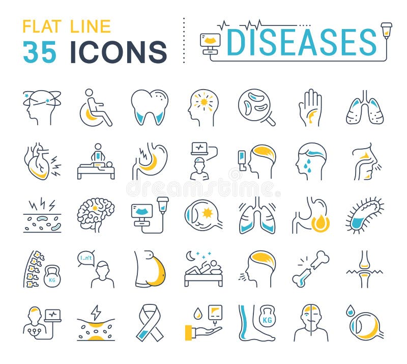Set Vector Flat Line Icons Diseases Stock Illustration Illustration of aids, allergy 96113864