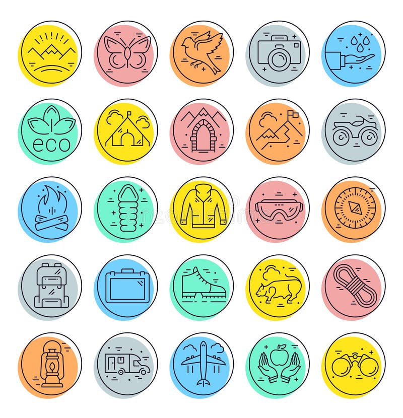 Set Vector Flat Line Icons Ecotourism Stock Illustration - Illustration ...