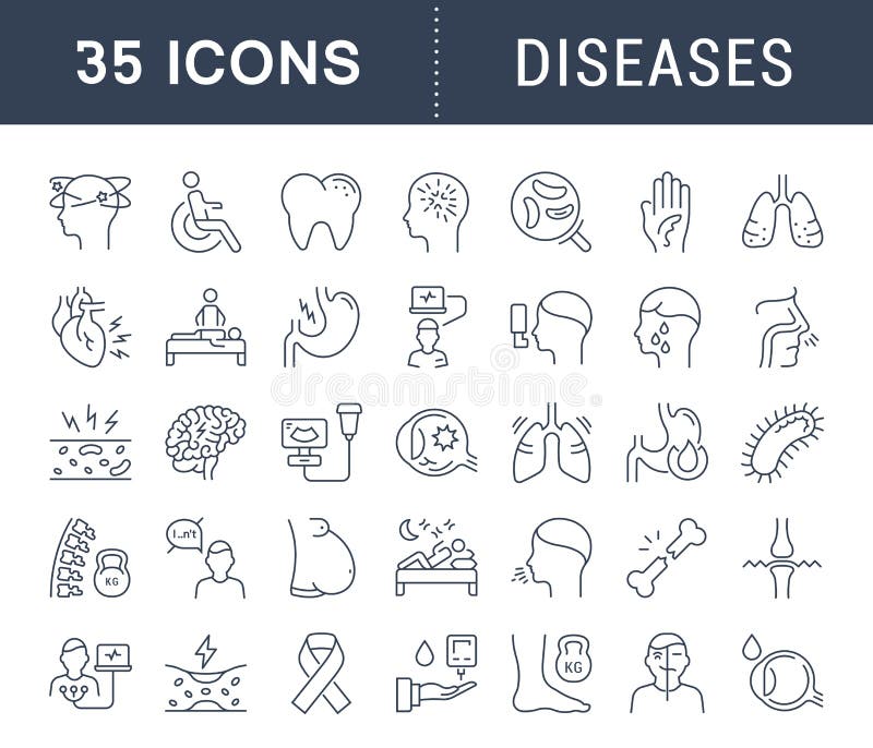 Set Vector Flat Line Icons of Ill royalty free illustration